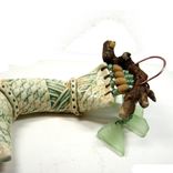 Handmade Ceramic Clay Rattle Snake With Found Wood Handle And Bead Adornment 6 small