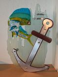 Sculpture: Glass Dolphin On Carved Glass Stand 1 small