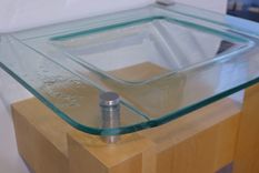 Pedestal Wood, Glass, And Stainless Sink 1 small