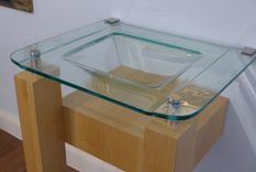 Pedestal Wood, Glass, And Stainless Sink 2 small