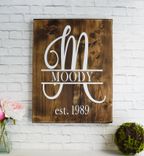 Swirled Monogram Family Name Established Sign - Last Name Wood Sign - Personalized Wooden Decor 3 small
