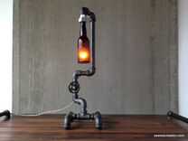 Industrial Desk Lamp - Historic Beer Bottle- Faucet Switch - Iron Pipe 2 small