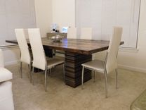 Reclaimed Softwood Dining Table With Alternating Wood Banded Legs 2 small