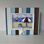 Original Impressionist Framed Acrylic Beach Painting, 11" X 9" 3 small