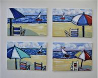 Original Acrylic Impressionist Beach Painting, 7" X 5" 4 small