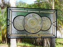 Vintage Look Traditional Stained Glass Transom Window, Tiara Sandwich Glass Plate Panel 10 small