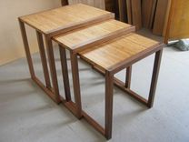 Walnut And Bamboo Nesting , End , Side Tables , Mid Century Modern 2 small