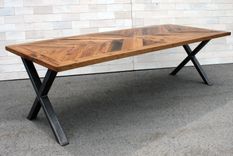 Tobacco Oak Chevron Dining Table With Steel X Legs 1 small