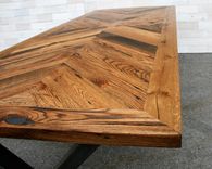 Tobacco Oak Chevron Dining Table With Steel X Legs 5 small