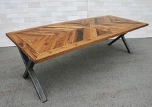 Tobacco Oak Chevron Dining Table With Steel X Legs 6 small