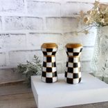 Vintage Checks Salt And Pepper Shaker Hand Painted Black And White Checked Decor 2 small