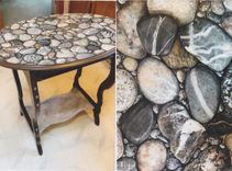 Available: Pedestal Table Painted With Trompe L'Oeil Stones And Pebbles 4 small
