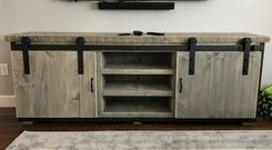Rustic Industrial Barn Board / Media Stand / Tv / Entertainment Stand W/ Sliding Doors 4 small