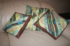 Blue, Green, And Brown Pieced Decorative Pillows - Set Of Three 1 small