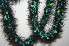 Long Black Fuzzy Be-Jeweled Knitted Scarf 1 small