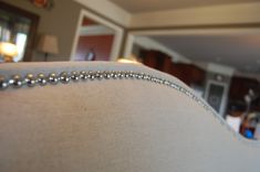 Camelback Upholstered Headboard, Natural Linen, Silver Nailhead 1 small