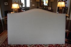Camelback Upholstered Headboard, Natural Linen, Silver Nailhead 2 small