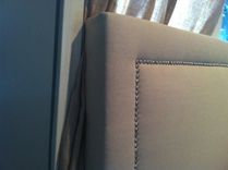 Camelback Upholstered Headboard, Natural Linen, Silver Nailhead 3 small