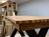 Modern Butcher Block Top Desk With Dovetail Drawer And Cherry Cross Style Legs 5 small