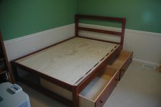 Full Size Platform Bed With Two Pull Out Storage Drawers 2 small