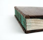 Custom Anniversary Photo Album Unique Wood Book In Black Walnut- Teal Blue Brown Forest Woodland Large Personalized 4 small