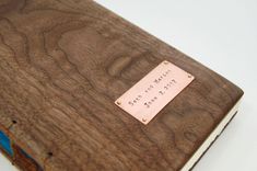 Wedding Guest Book With Black Walnut Wood Covers - Custom Fall Wedding Personalized Brown Blue 2 small