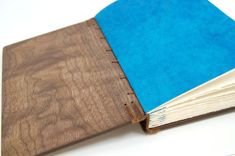 Wedding Guest Book With Black Walnut Wood Covers - Custom Fall Wedding Personalized Brown Blue 3 small