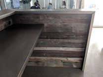 Silvered Reclaimed Barnwood And Stainless Steel Reception Desk 3 small
