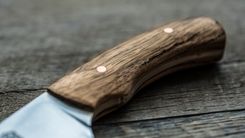 The Hinder: A Basic Hunting Knife With A Flat Grind And Bocote Scales. 2 small