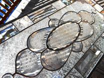 Vintage Look Traditional Stained Glass Transom Window, Tiara Sandwich Glass Plate Panel 8 small