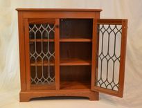 Sapele Bookcase With Reclaimed Leaded Glass Doors 3 small