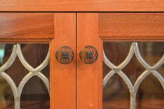 Sapele Bookcase With Reclaimed Leaded Glass Doors 2 small
