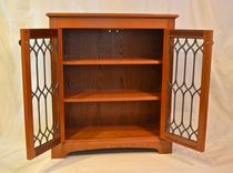 Sapele Bookcase With Reclaimed Leaded Glass Doors 5 small