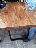 Live Edge Solid Spalted Pecan And Cherry Dining Table And Benches With Industrial Metal Legs 4 small