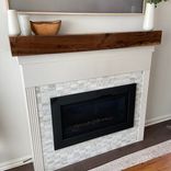 Hidden Storage Mantel, Knotted Walnut Fireplace Mantel With Drop Front Media Storage 4 small