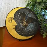 Bat And Moon Handmade Glass Art With Display Stand Optional Wall Hanger Man In The Moon 2 small