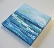 Mini Original Seascape Painting, 4" X 4", Small Square Acrylic Art Canvas 2 small