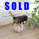 Vintage Checked Songbird Figurine Hand Painted Black And White Checks Decor 1 small