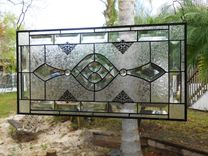 Beveled Stained Glass Panel, Traditional Clear Textured Transom 3 small