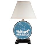 Vintage Blue White Round Tin Lamp 1 small