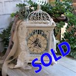 Bird Cage Clock Blue Shabby Chic Decor Handmade Vintage Roses 1 small