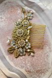 Gold, Pearl Floral Wedding Comb | Something Blue Bridal Hair Accessory 2 small