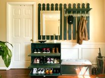 Hall Tree Bench Storage, Mudroom Lockers, Coat Rack Storage, Shoe Cabinet, Umbrella Basketa 1 small