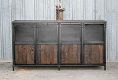 Industrial Display Case. Retail Fixture. Modern Media Console. Steel Buffet. 3 small