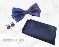 Fully Crystallized Bow Tie Set Cufflinks Pocket Square Bling Genuine European Crystals Bedazzled 1 small