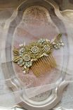 Gold, Pearl Floral Wedding Comb | Something Blue Bridal Hair Accessory 1 small