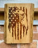 Solid Live Edge Cherry Wall Art, "Eagle With Stars And Stripes" 1 small