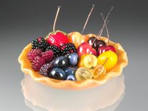 Realistic Lead Crystal Pastry Shell with Hand Blown Glass Berries 2 small