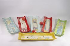 Set Of Four: Ceramic Square Serving Tray - Appetizer Or Bread Plate 1 small