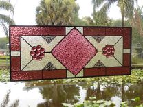 Antique Stained Glass Window Panel, Eapg Depression Glass Stained Glass Plate 5 small